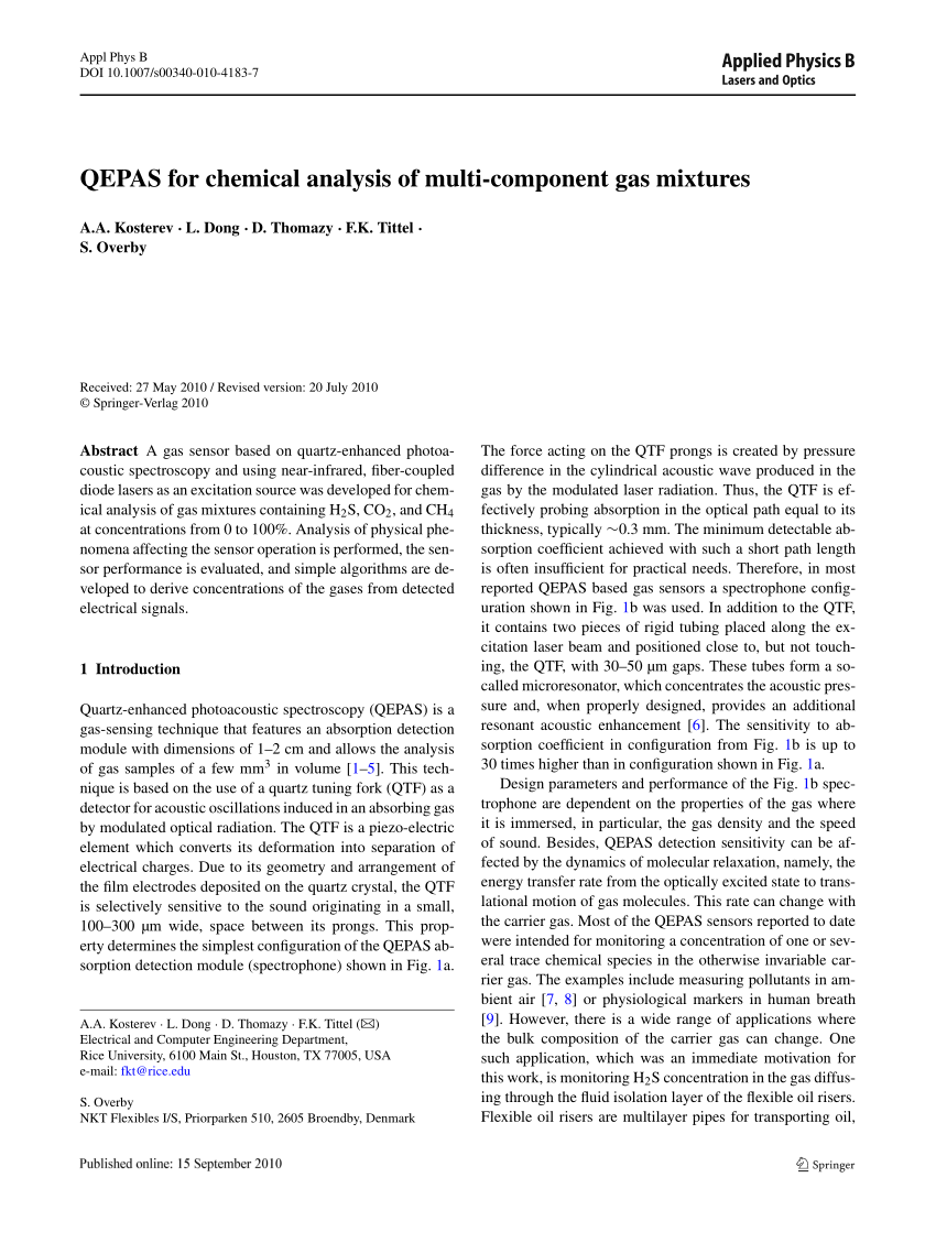 (PDF) QEPAS for chemical analysis of multi-component gas mixtures