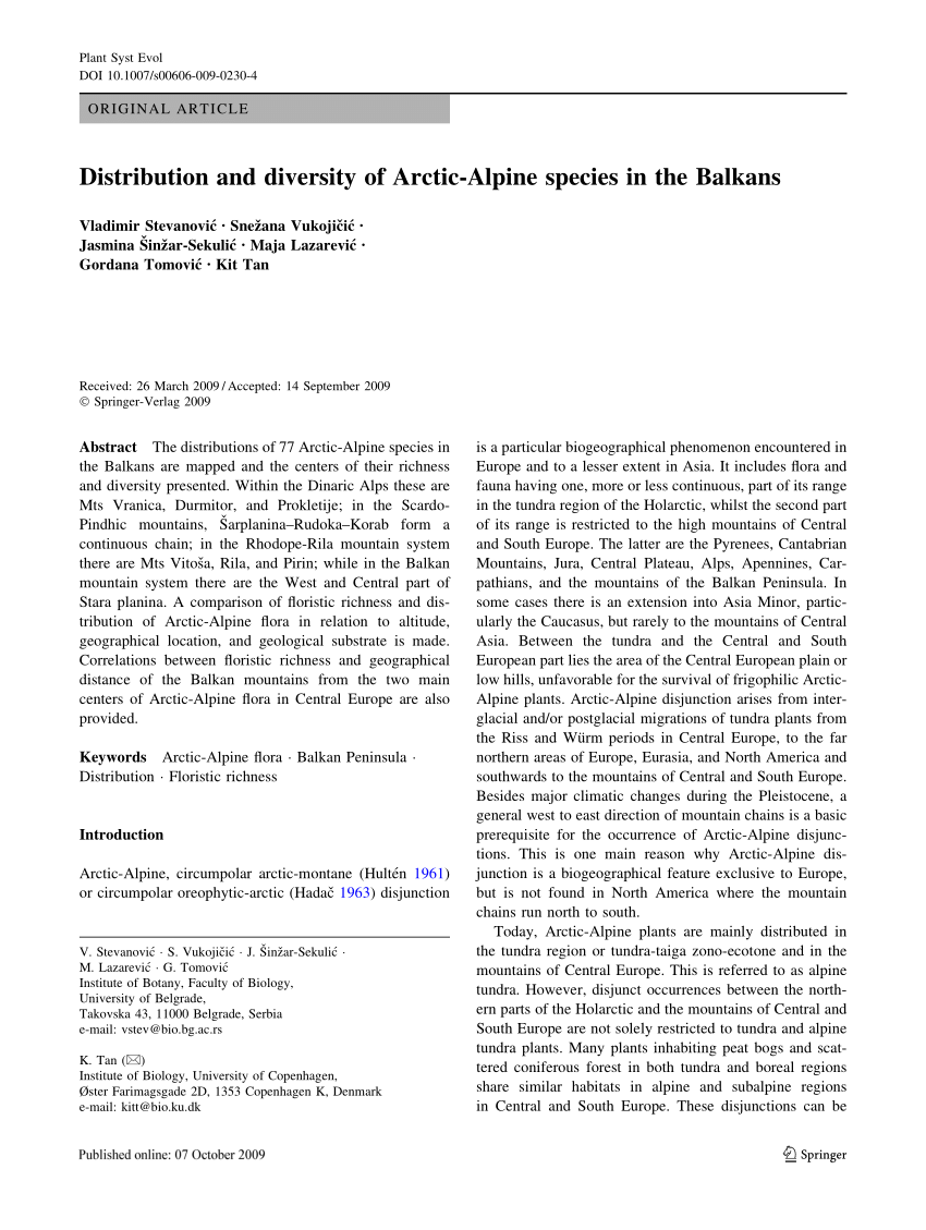 pdf distribution and diversity of arctic alpine species in the balkans