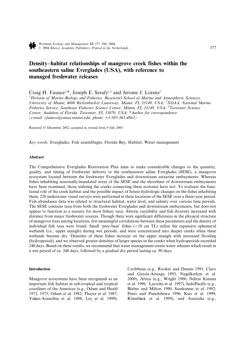 Pdf Density Habitat Relationships Of Mangrove Creek Fishes Within