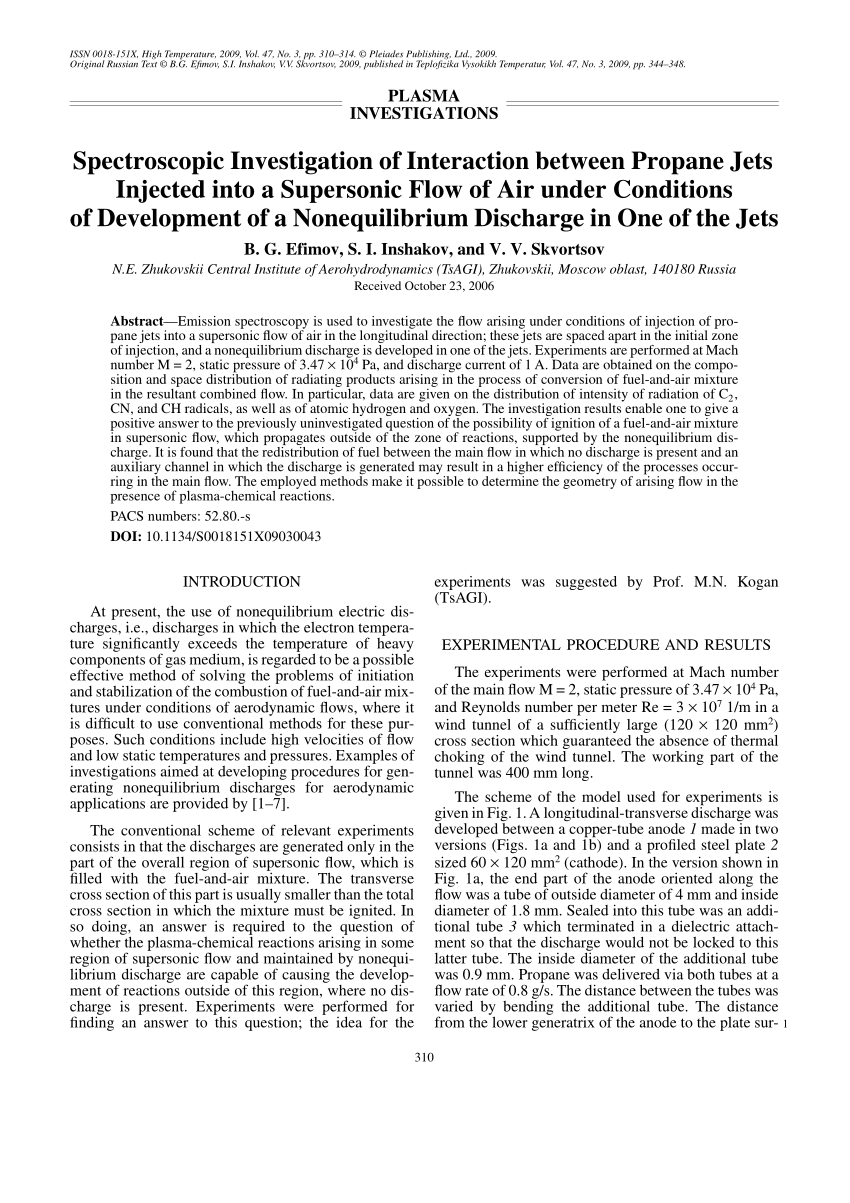 (PDF) Spectroscopic Investigation of Interaction between Propane Jets Injected into a Supersonic