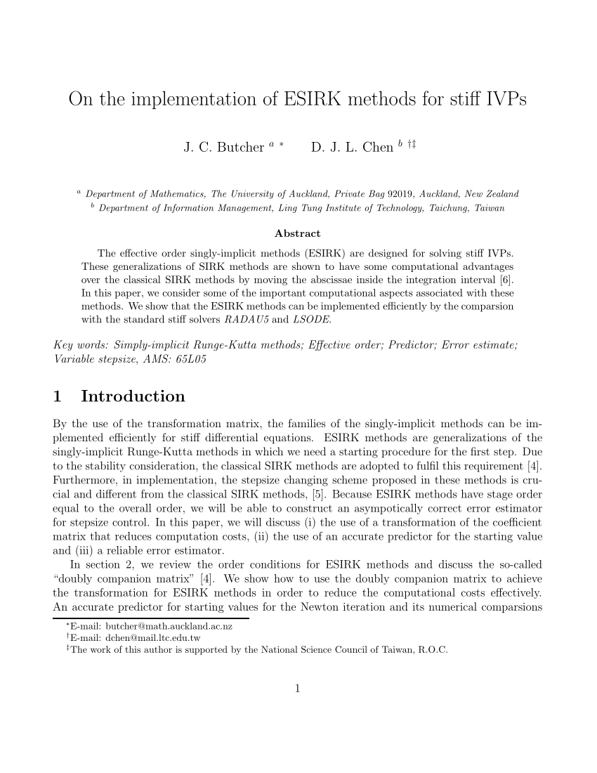 Pdf On The Implementation Of Esirk Methods For Stiff Ivps