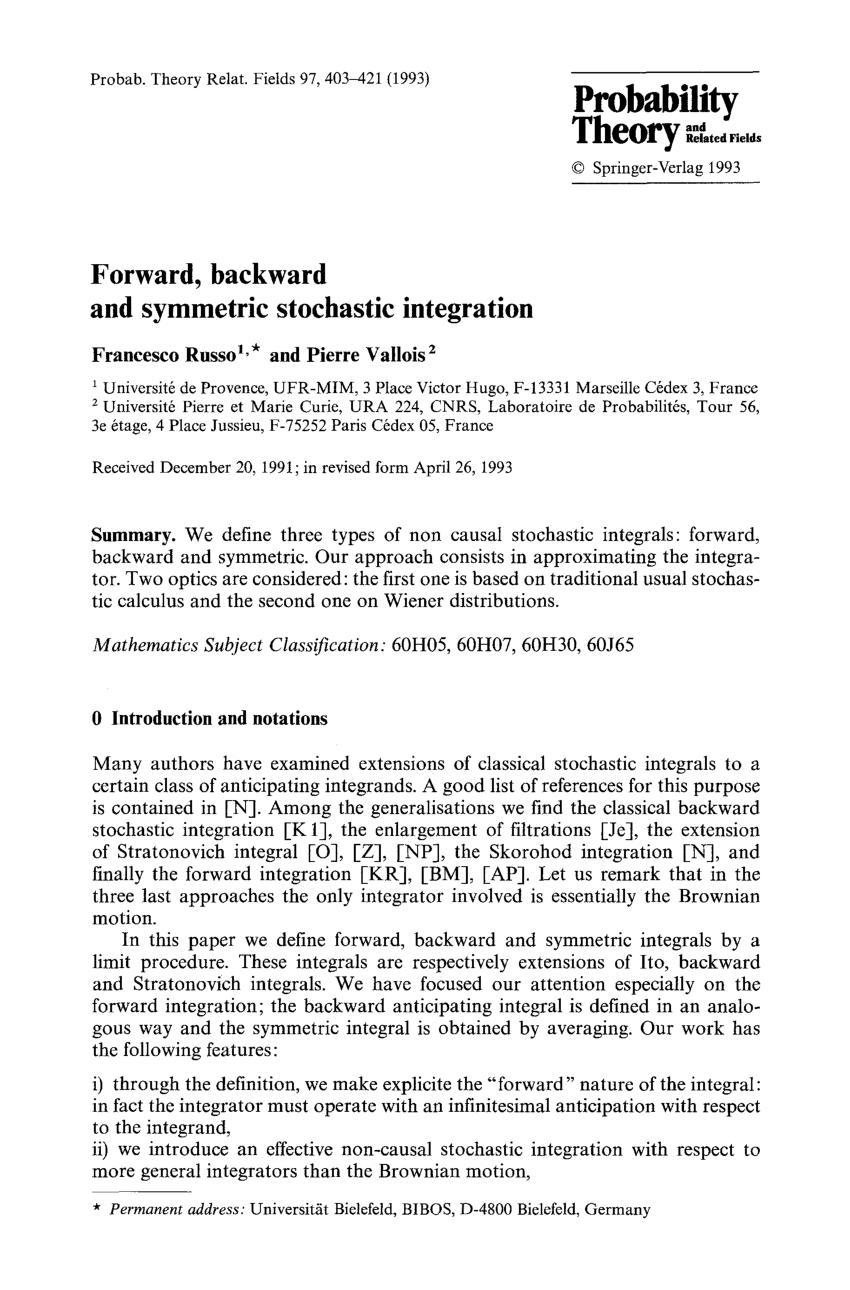 PDF) Forward, Backward and Symmetric Stochastic Integration