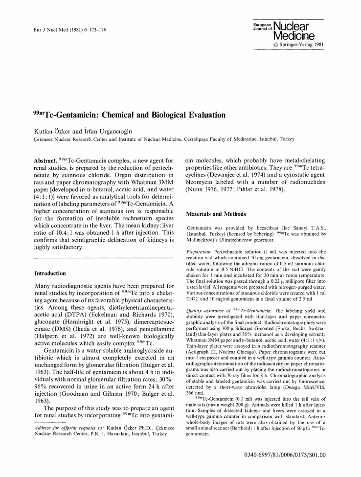 (PDF) 99mTc-gentamicin: Chemical and biological evaluation