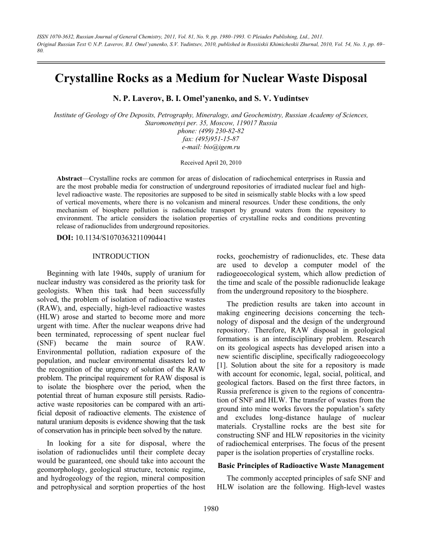 PDF) Numerical Study of Gas Breakthrough in Preferential Rocks for  Underground Nuclear Waste Repositories