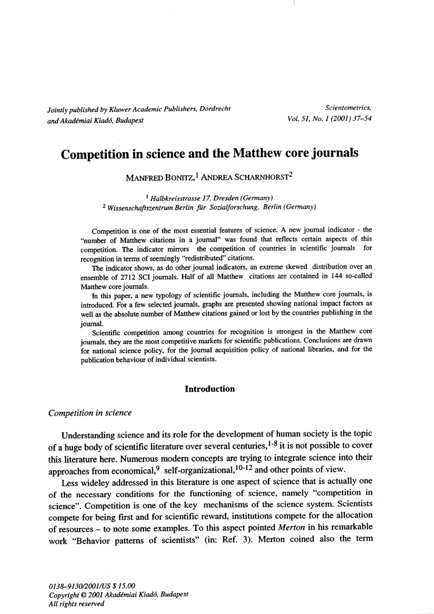 PDF) Competition in science and the Matthew Core Journal