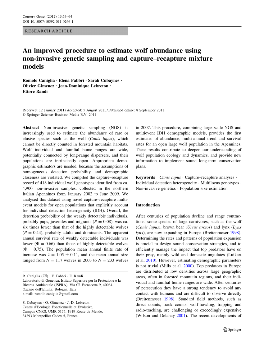 PDF) Estimating Population Size with Noninvasive Capture‐Mark‐Recapture Data