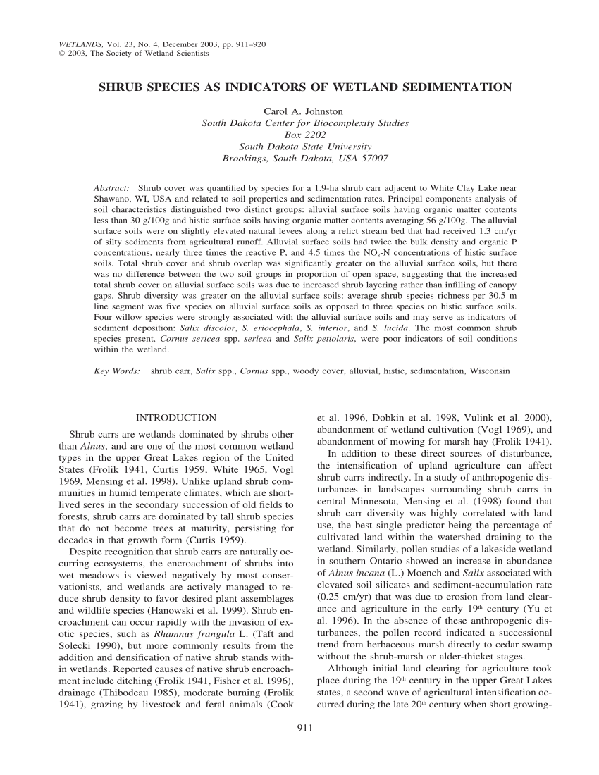 Pdf Shrub Species As Indicators Of Wetland Sedimentation