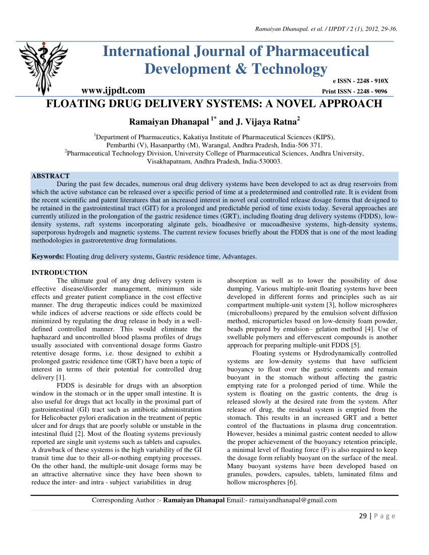 floating drug delivery system research articles