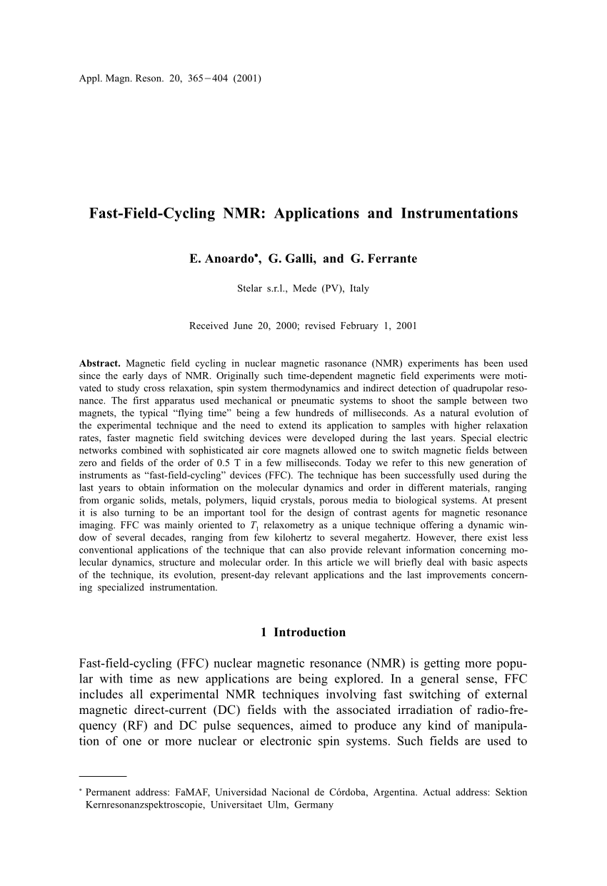 PDF) Fast-Field-Cycling NMR: Applications and Instrumentation