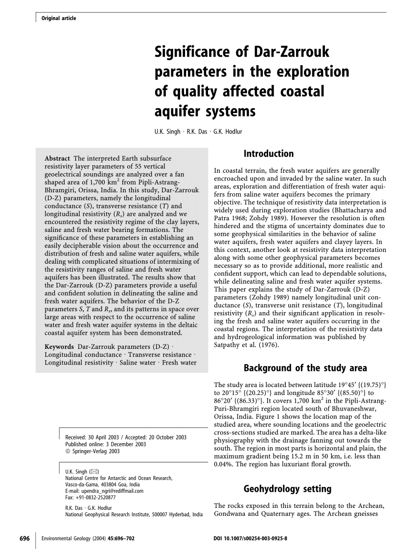 Pdf Significance Of Dar Zarrouk Parameters In The Exploration Of Quality Affected Coastal Aquifer Systems