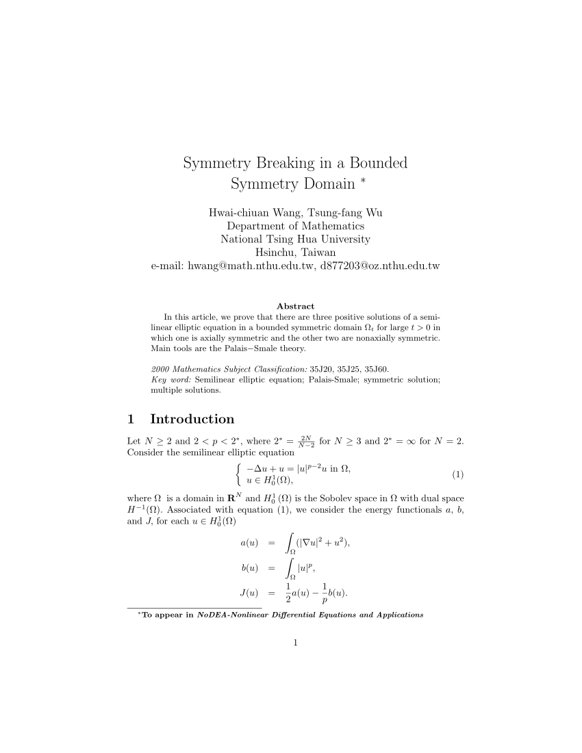 Pdf Symmetry Breaking In A Bounded Symmetry Domain