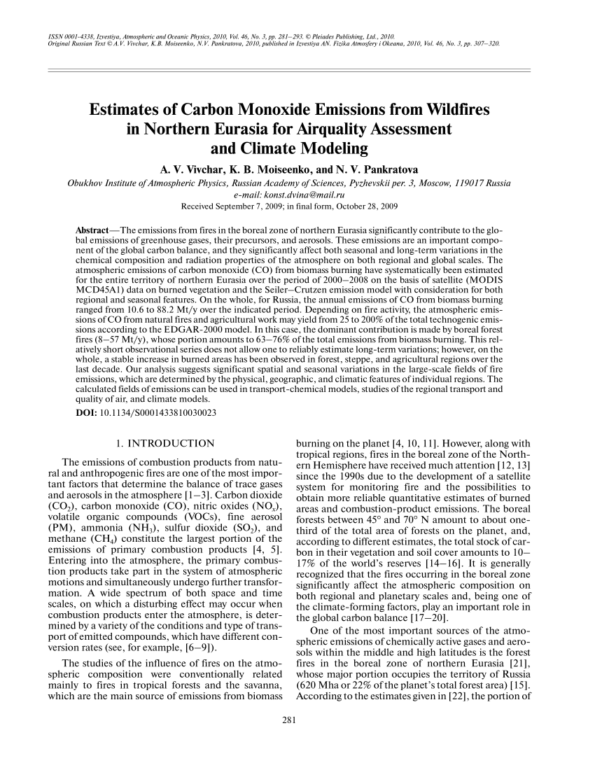 Pdf Estimates Of Carbon Monoxide Emissions From Wildfires In Northern Eurasia For Airquality Assessment And Climate Modeling