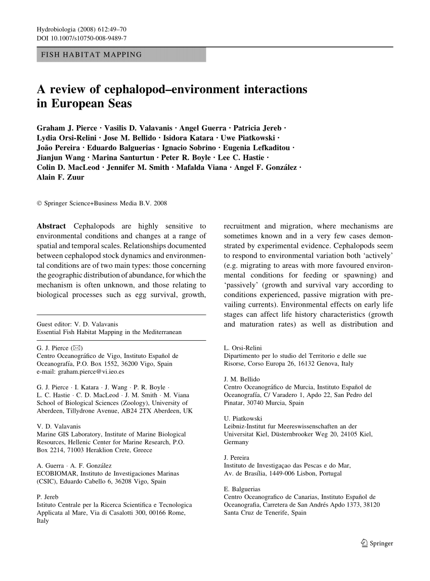 Pdf A Review Of Cephalopod Environment Interactions In European Seas