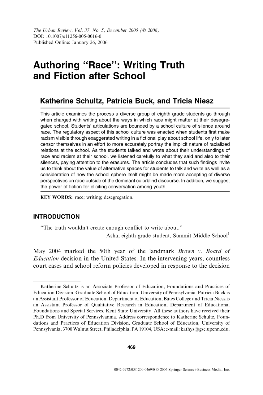 PDF) Authoring “Race”: Writing Truth and Fiction after School