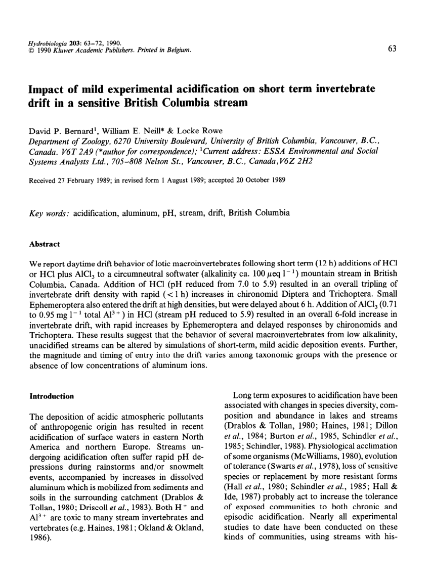 (PDF) Impact of mild experimental acidification on short term