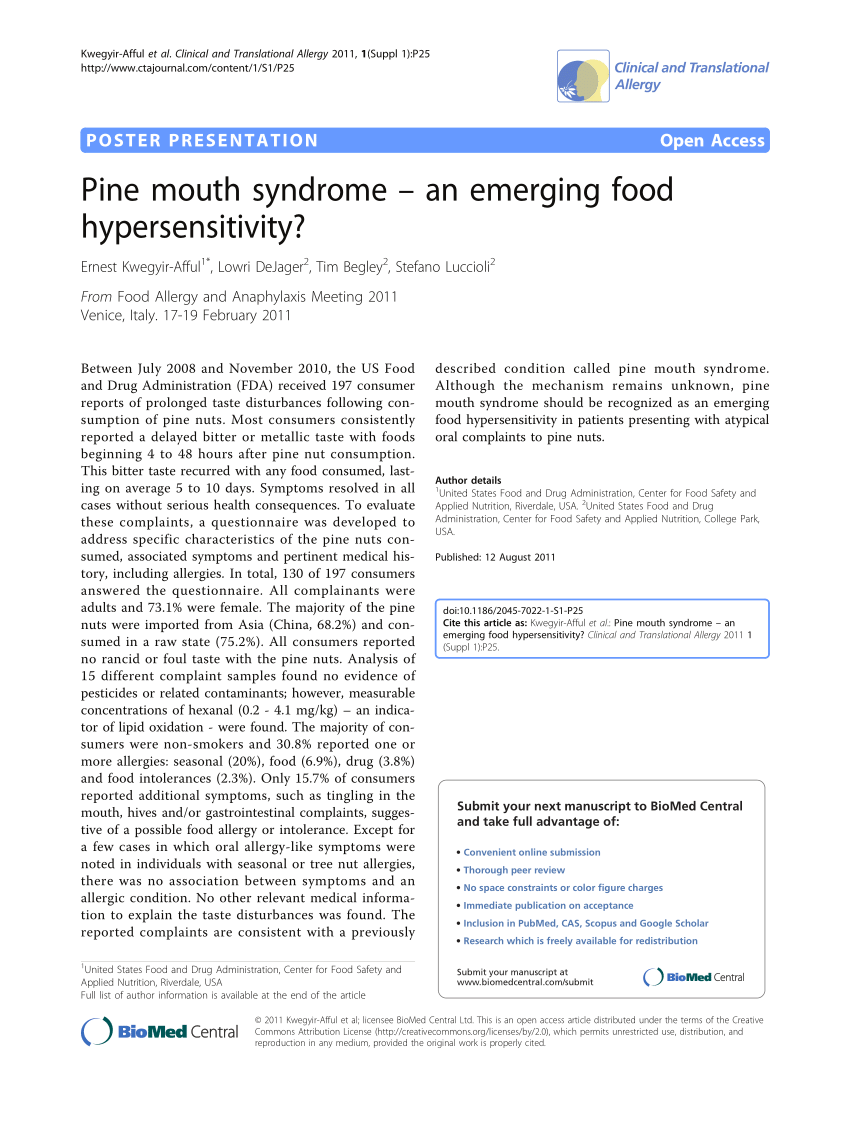 PDF) Pine mouth syndrom emerging food hypersensitivity?