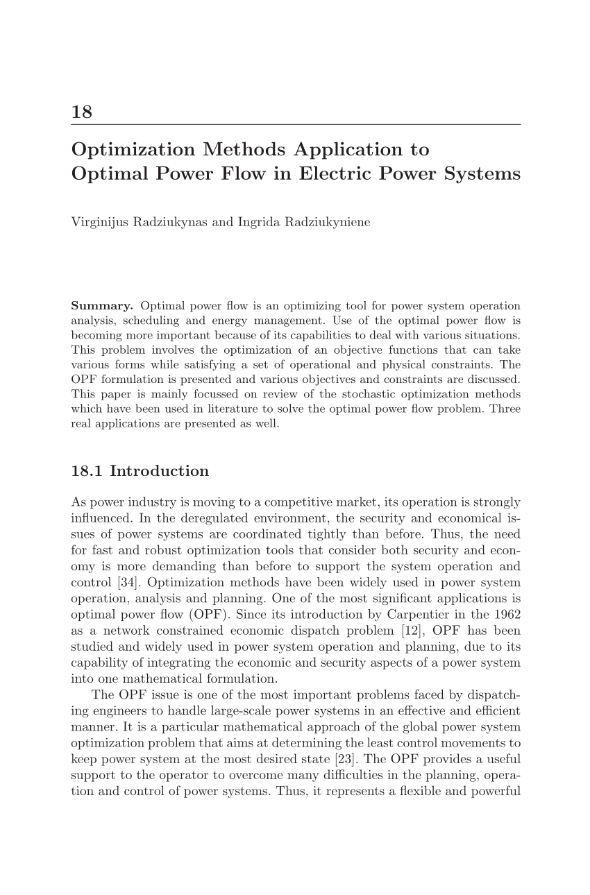 Pdf Optimization Methods Application To Optimal Power Flow In Electric Power Systems