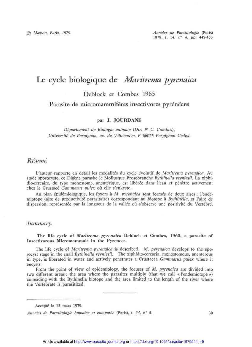 Pdf The Life Cycl Of Maritrema Pyrenaica Deblock Et Combes 1965 A Parasite Of Insectivorous Micromammals In The Pyrences Author S Transl
