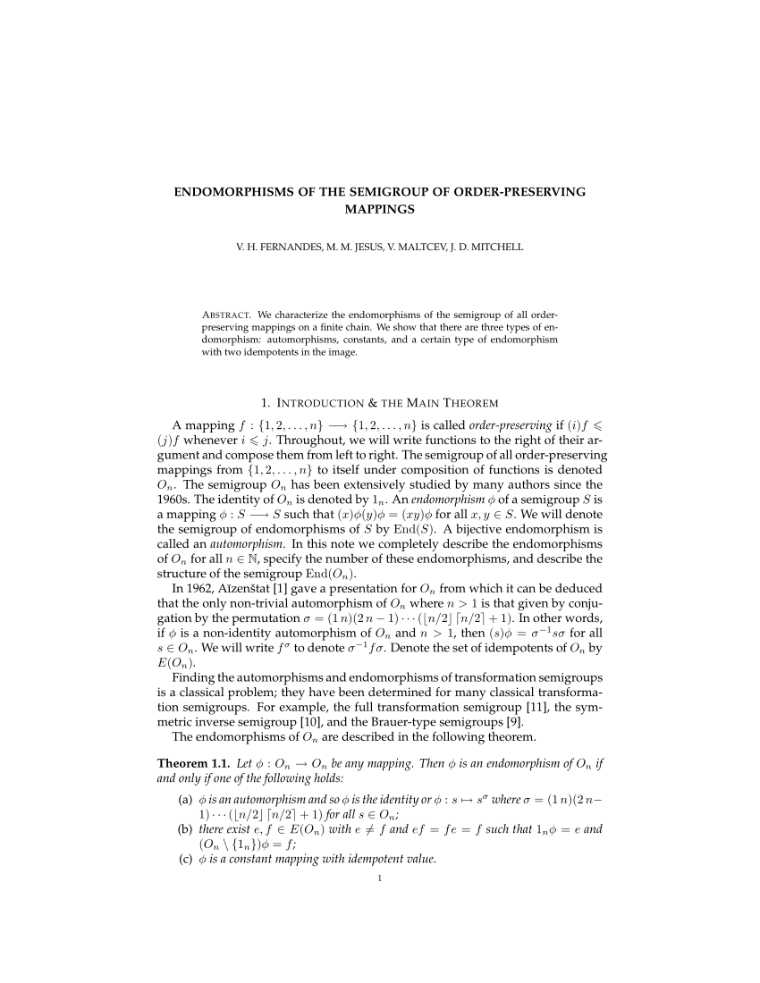 PDF) Endomorphisms of the semigroup of order-preserving mappings