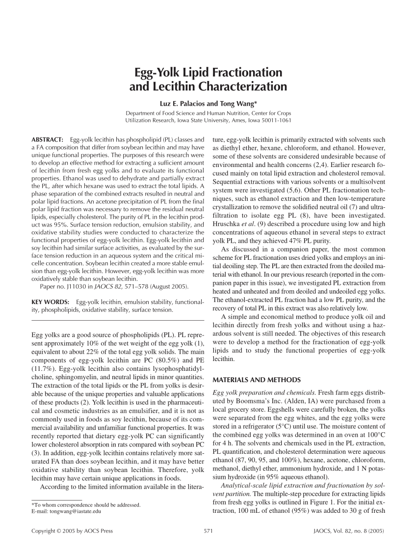 (PDF) Egg yolk lecithin fractionation and characterization