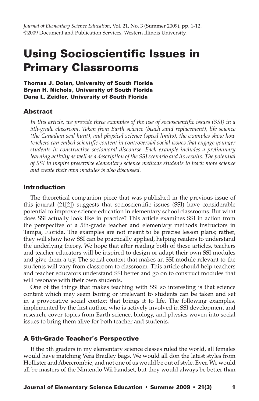 Pdf Using Socioscientific Issues In Primary Classrooms