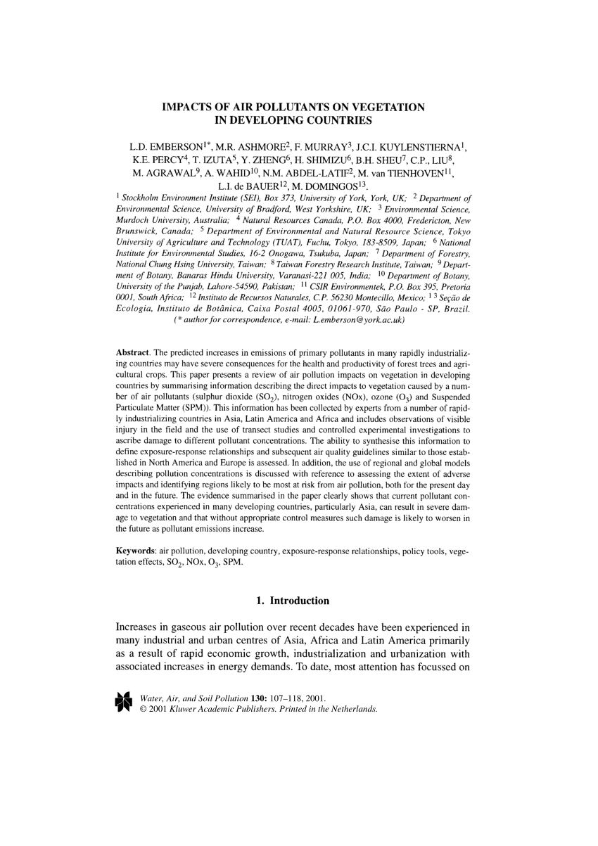 (PDF) Impacts of Air Pollutants on Vegetation in Developing Countries