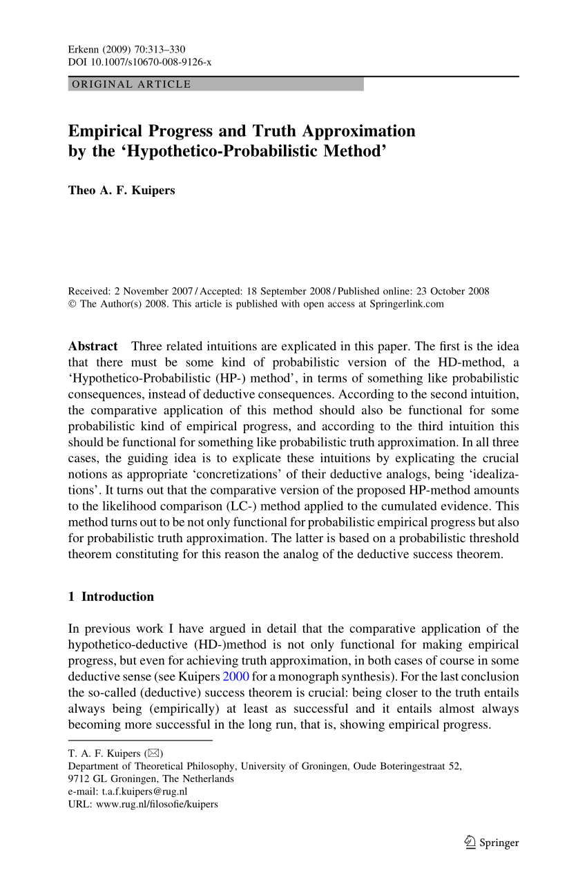 PDF) Empirical Progress and Truth Approximation by the  'Hypothetico-Probabilistic Method'