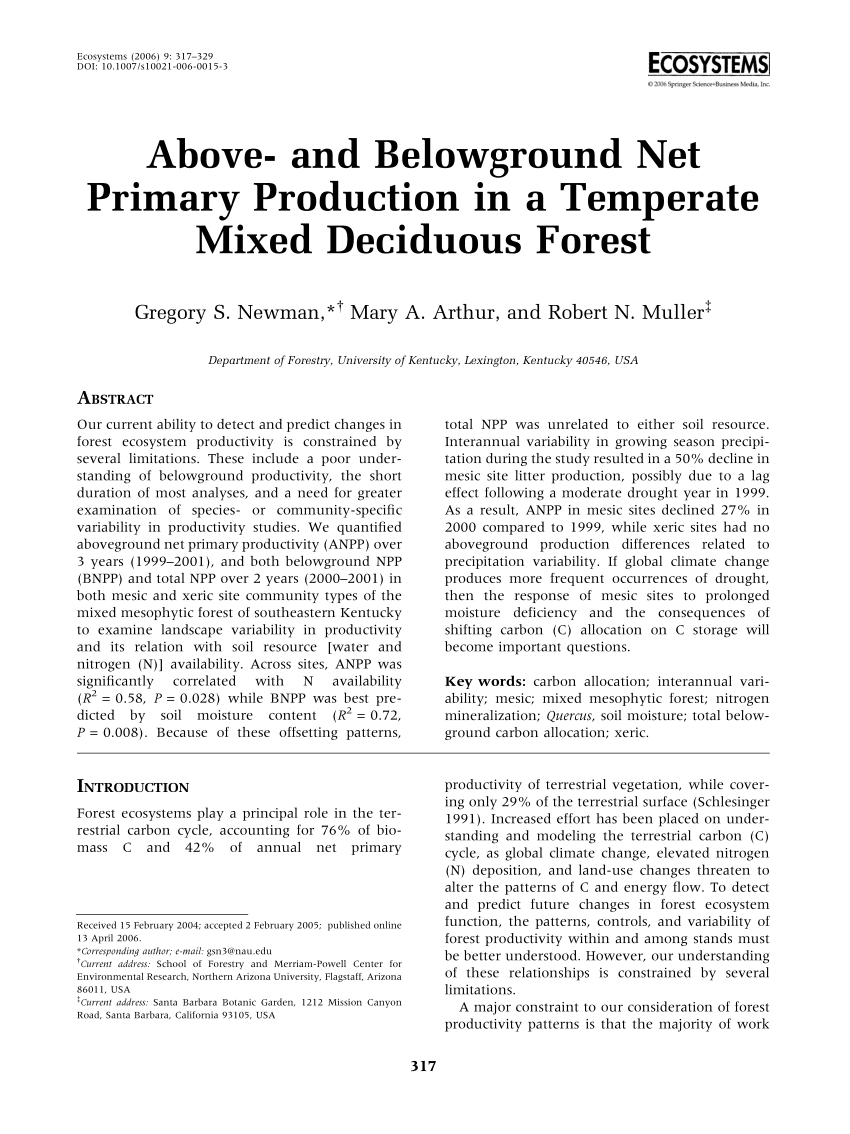 Pdf Above And Belowground Net Primary Production In A Temperate