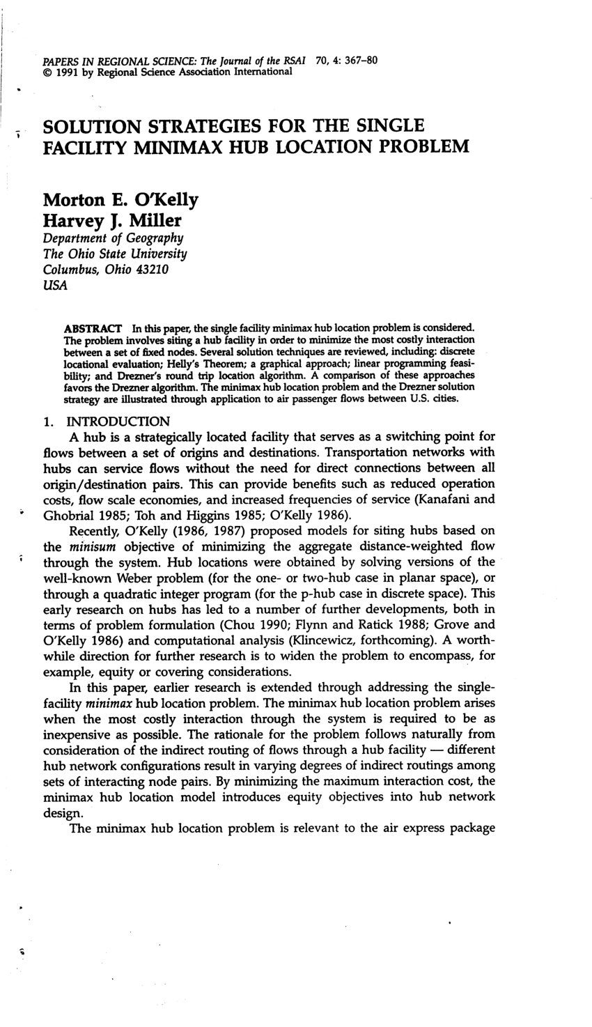 Pdf Solution Strategies For The Single Facility Minimax Hub Location Problem