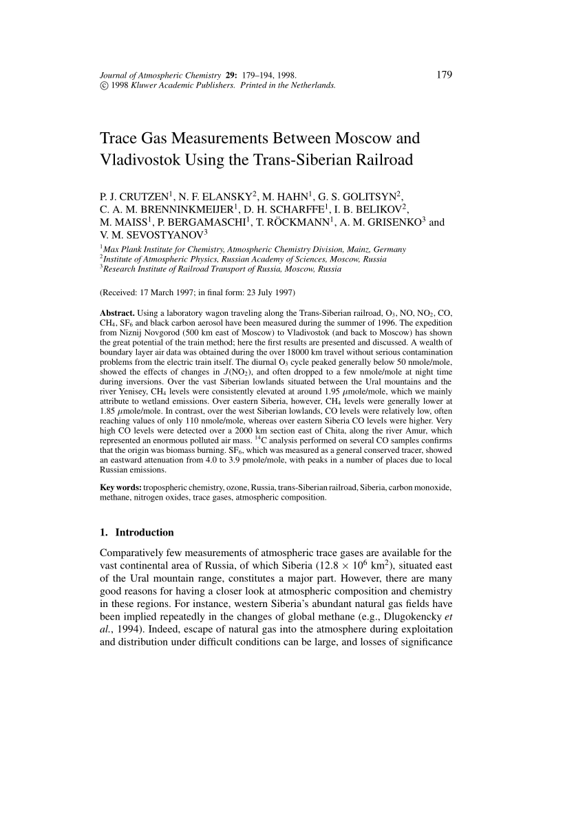 PDF) Trace Gas Measurements Between Moscow and Vladivostok Using the Trans-Siberian  Railroad