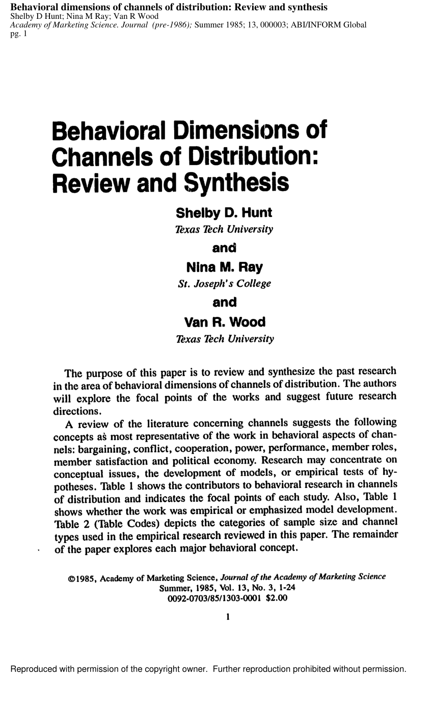 literature review of distribution channels