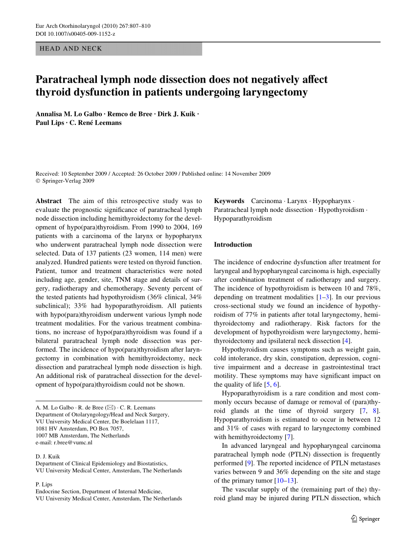 Incidence and complications of hypothyroidism postlaryngectomy: A