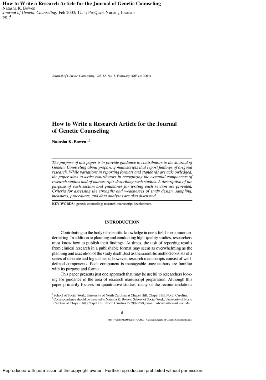 PDF) How to Write a Research Article for the Journal of Genetic