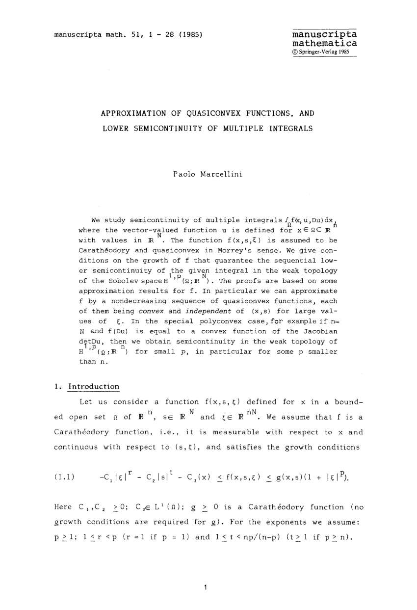 Pdf Approximation Of Quasiconvex Functions And Lower Semicontinuity Of Multiple Integrals