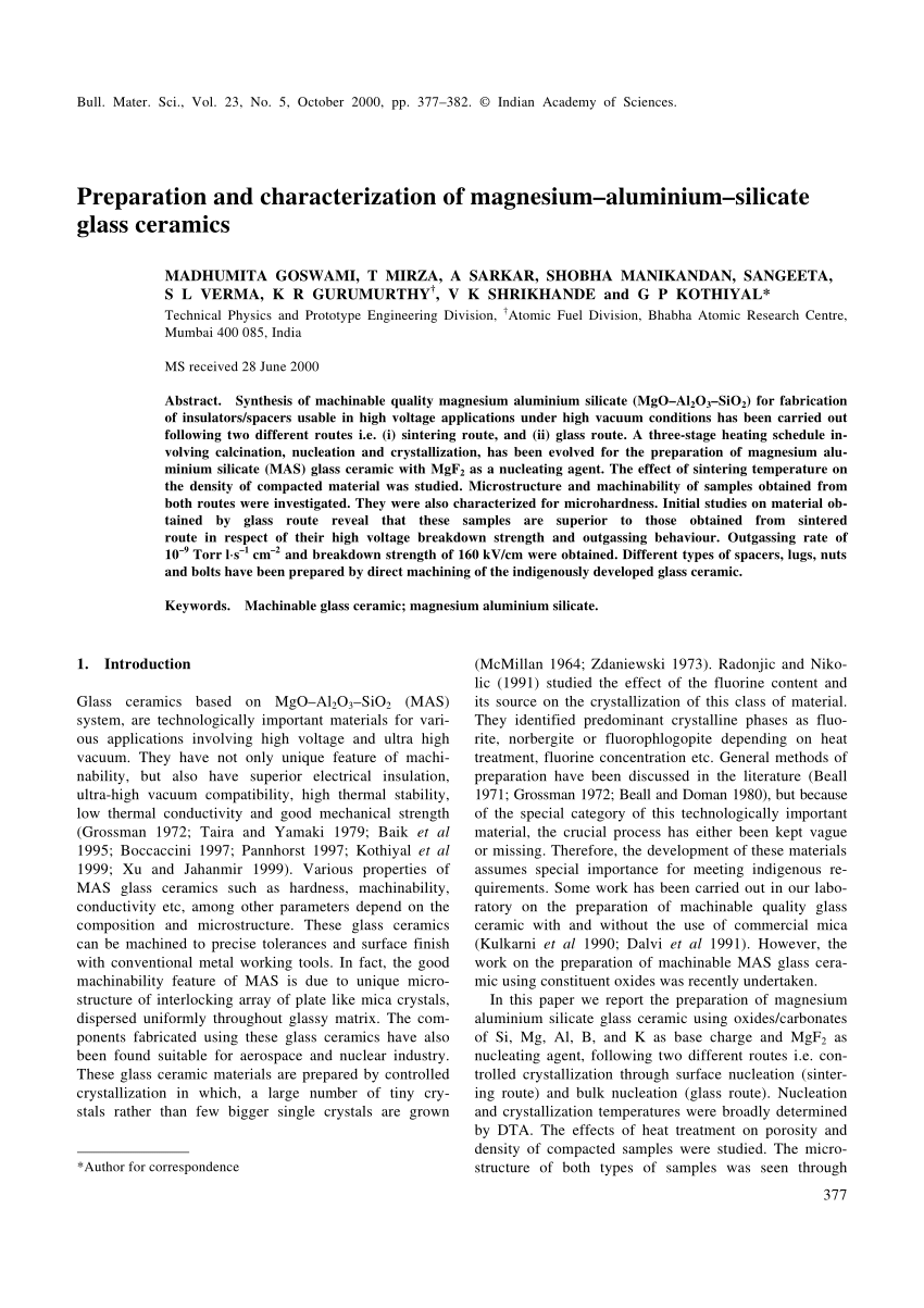 (PDF) Preparation and characterization of magnesiumaluminumsilicate