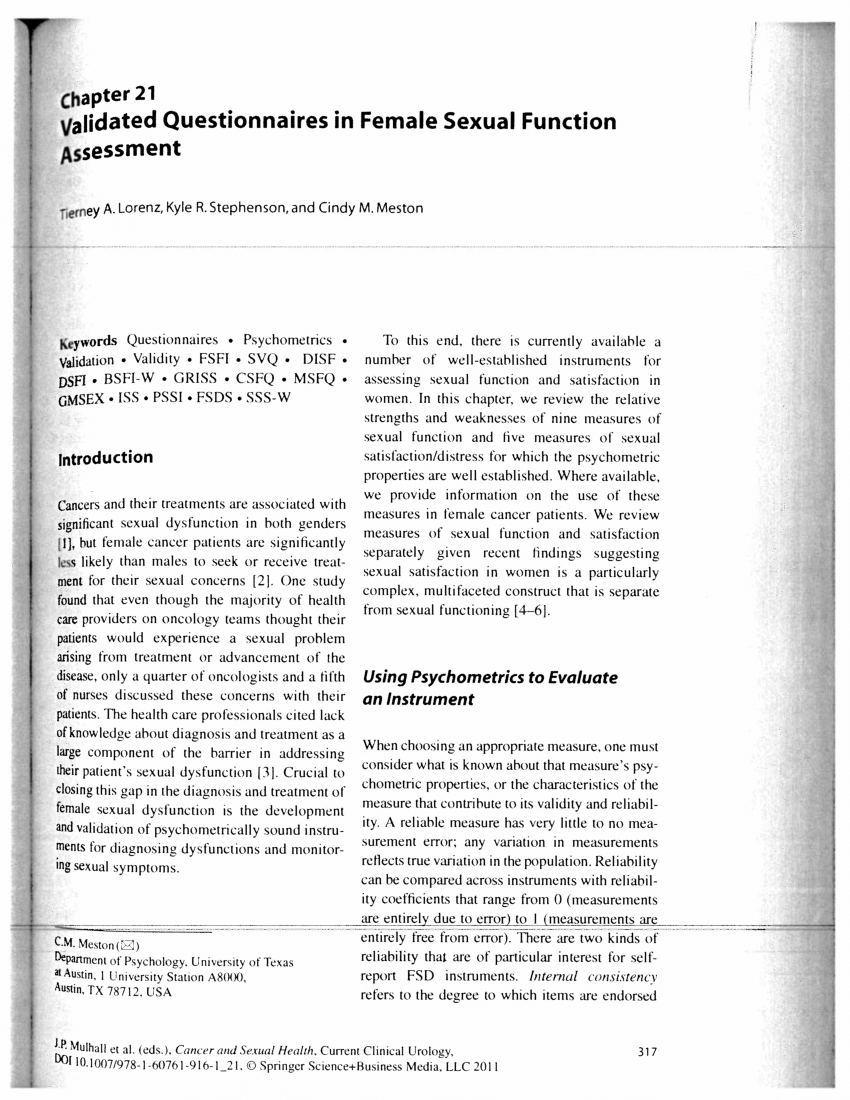 Pdf Validated Questionnaires In Female Sexual Function Assessment