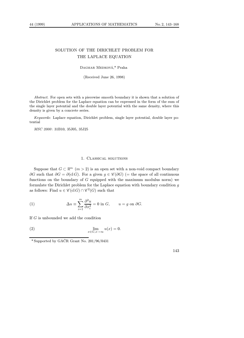 Pdf Solution Of The Dirichlet Problem For The Laplace Equation