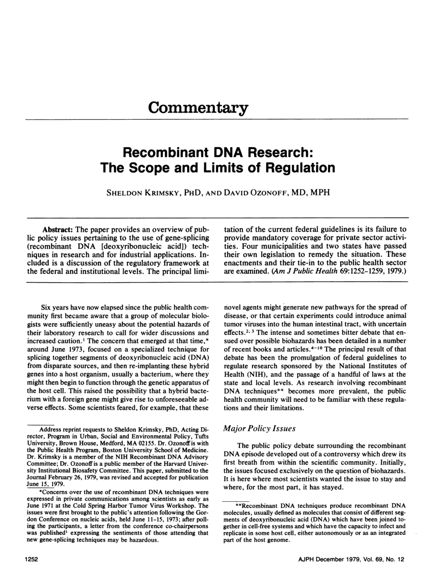 recombinant dna research papers