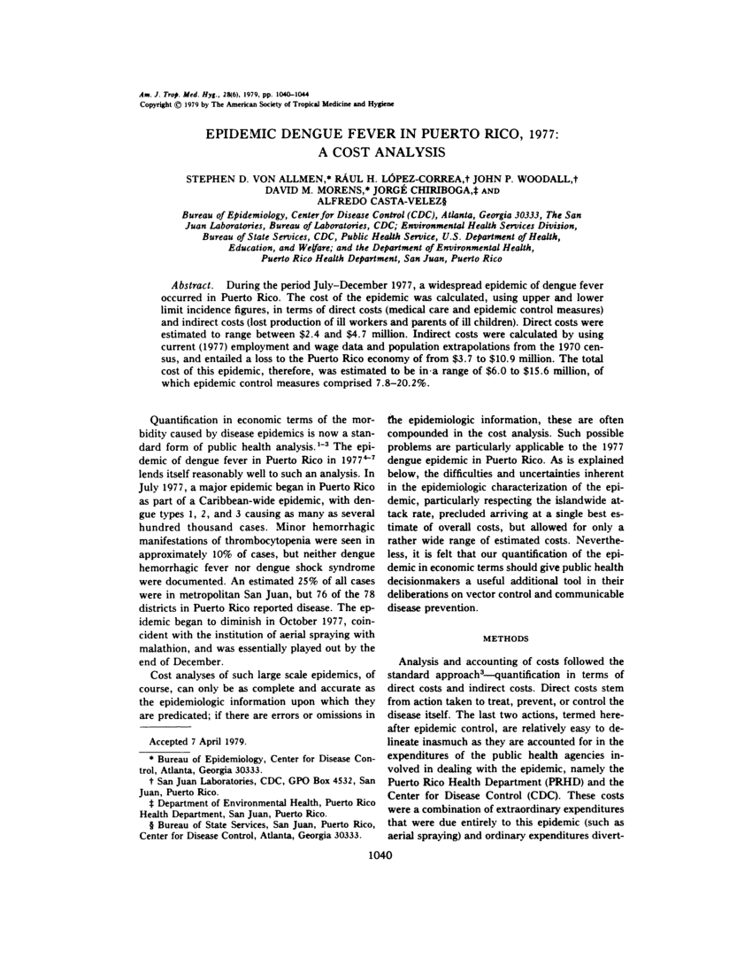 (PDF) Epidemic Dengue Fever in Puerto Rico, 1977: a Cost Analysis