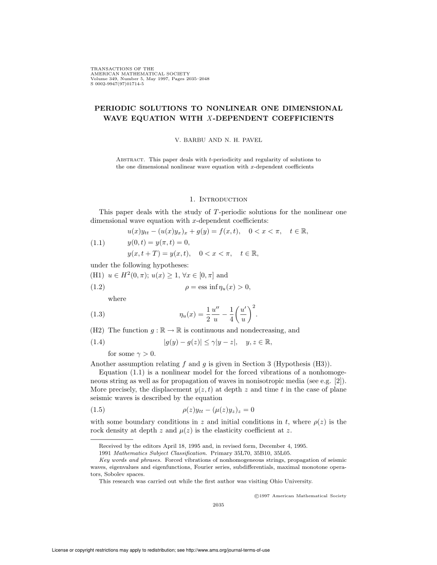 Pdf Time Periodic Solutions To A Nonlinear Wave Equation With X Dependent Coefficients