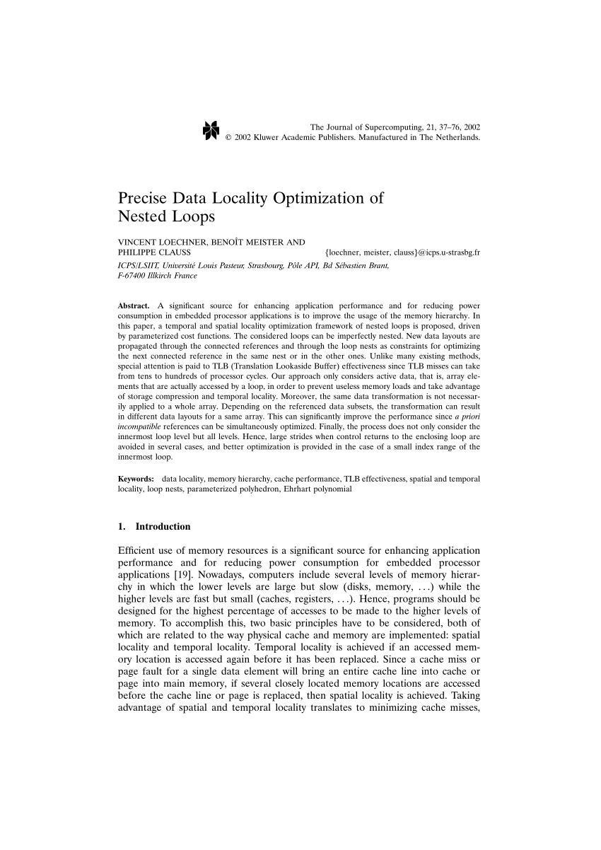 Pdf Precise Data Locality Optimization Of Nested Loops