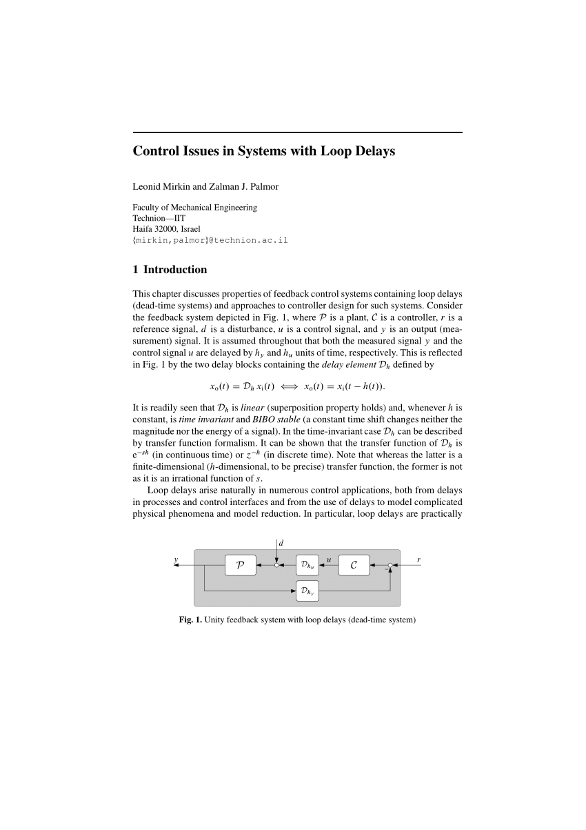 Pdf Control Issues In Systems With Loop Delays