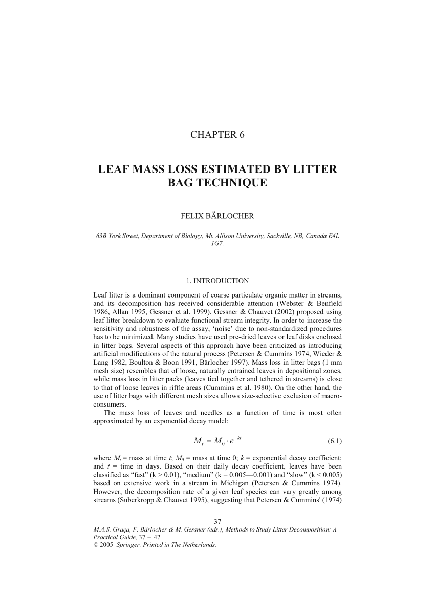 PDF) Leaf Mass Loss Estimated by Litter Bag Technique