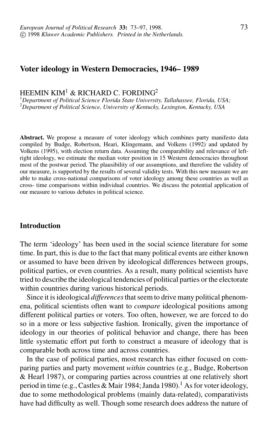 PDF Voter ideology in Western Democracies 1946 1989