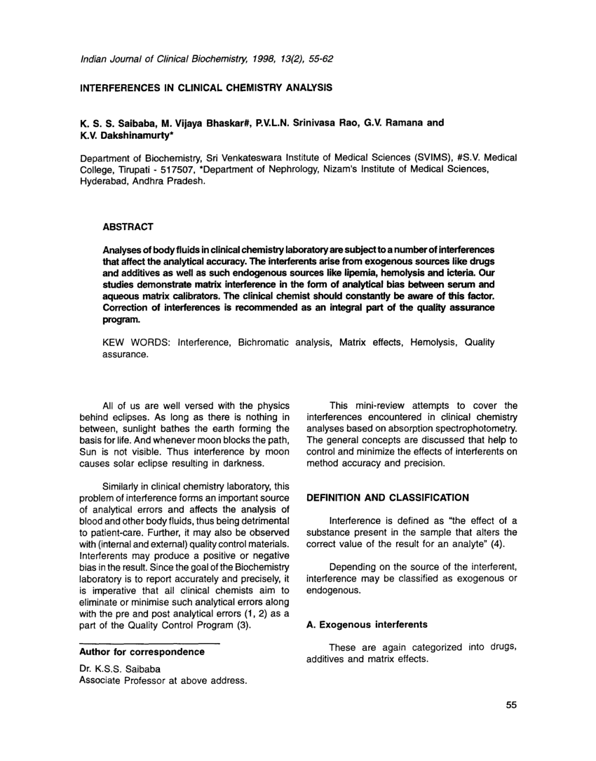 (PDF) Interferences in clinical chemistry analysis