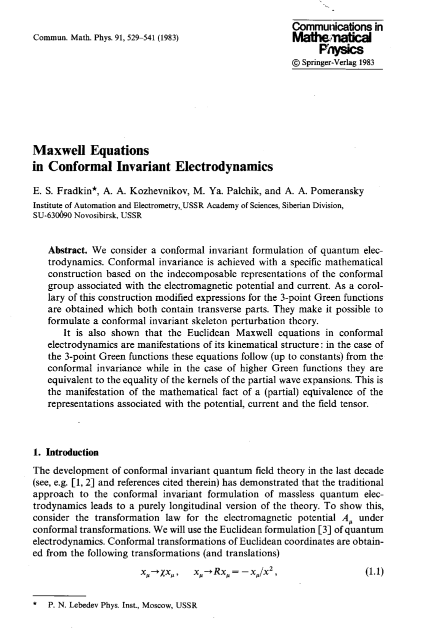 PDF) Maxwell equations in conformal invariant electrodynamics