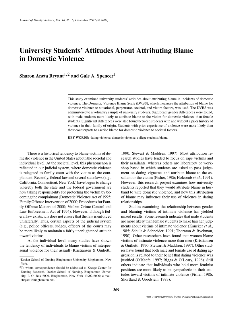 Pdf University Students Attitudes About Attributing Blame In Domestic Violence