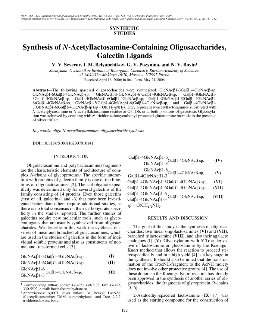 Pdf Synthesis Of N Acetyllactosamine Containing Oligosaccharides Galectin Ligands