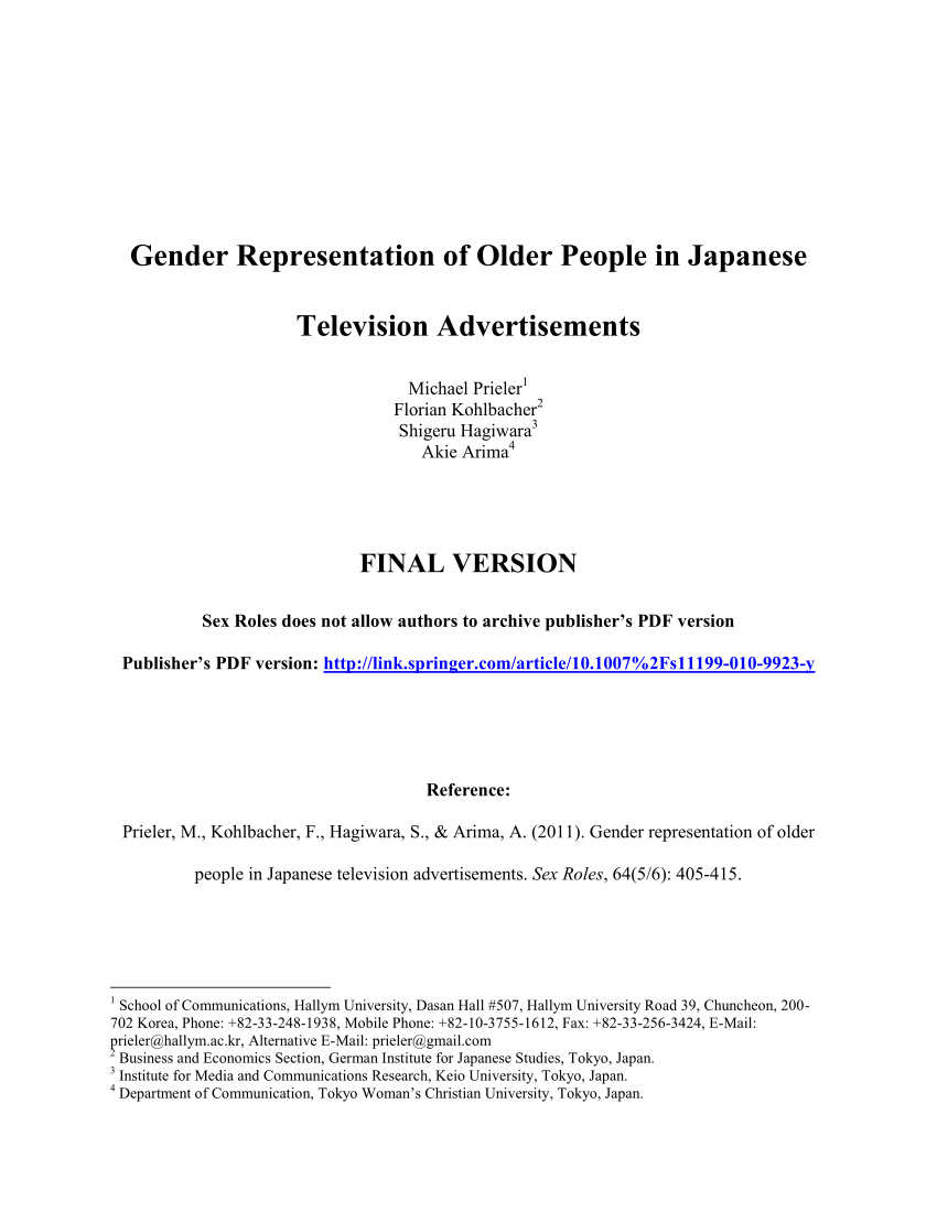 PDF) Gender Representation of Older People in Japanese Television  Advertisements