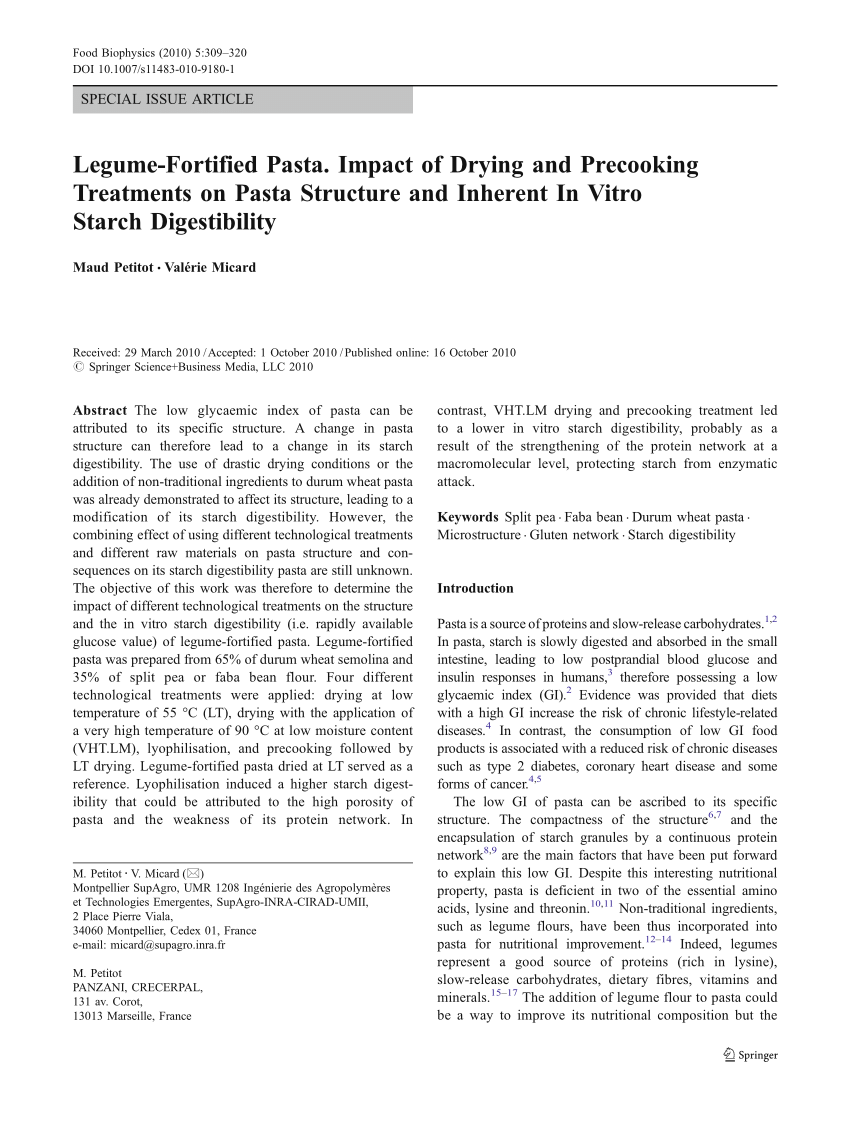 PDF) Legume-Fortified Pasta. Impact of Drying and Precooking